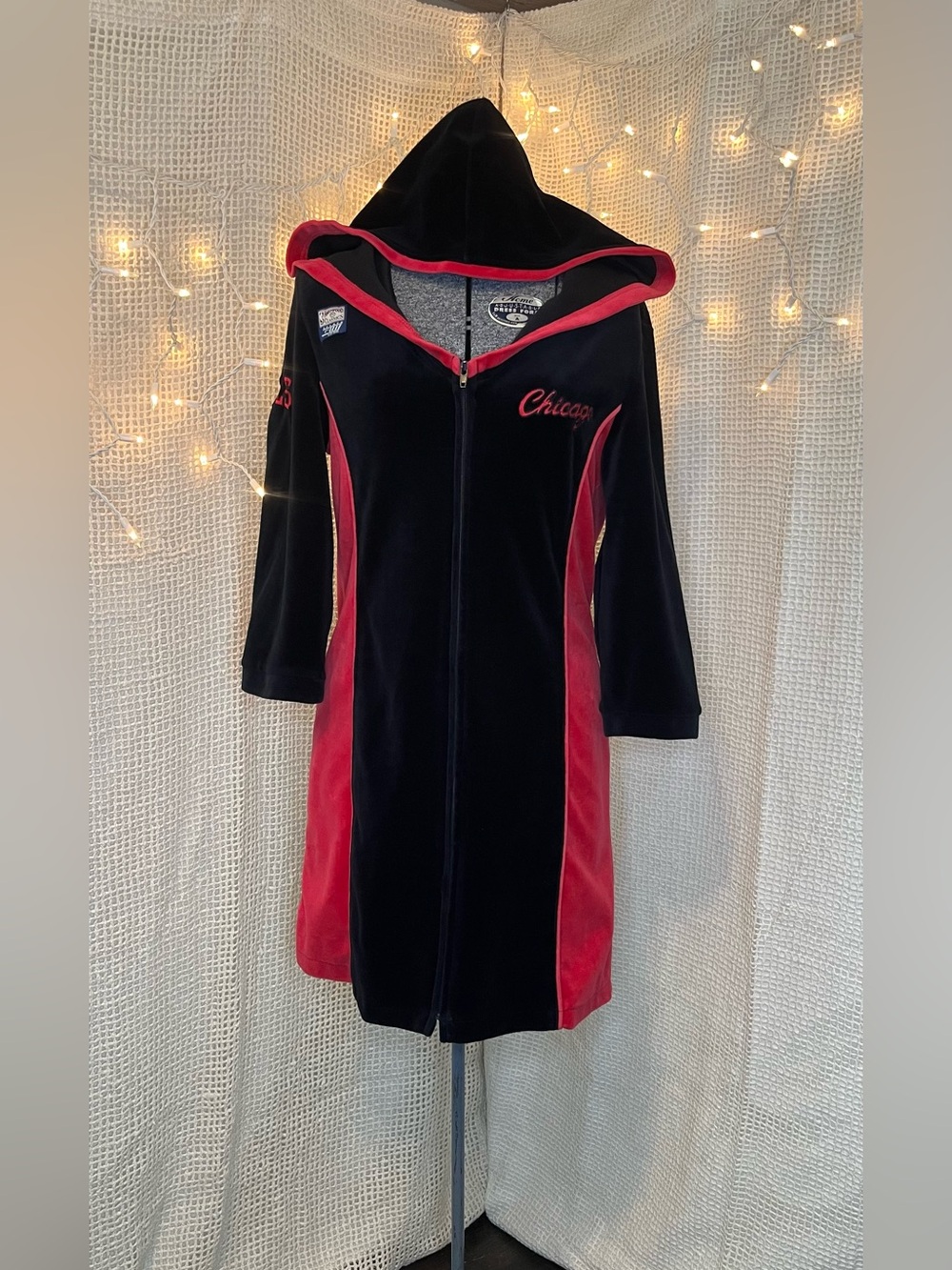 Vtg 90s Y2K velour full zip Chicago bulls hoodie dress XL NBA black & red 🔥